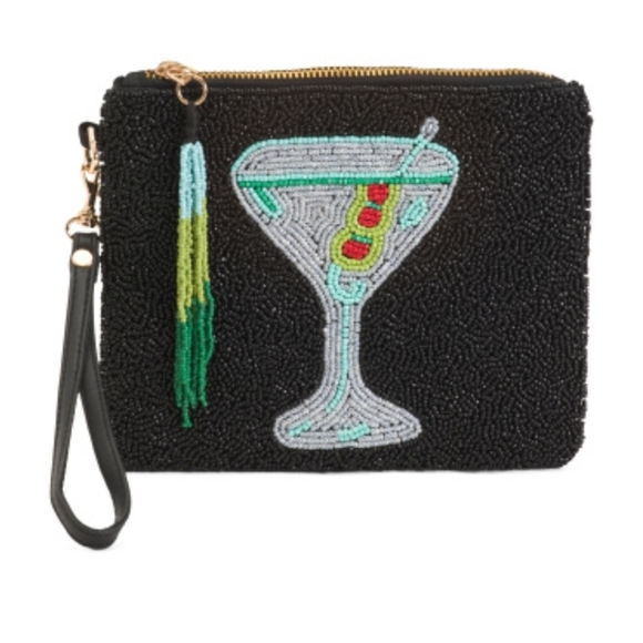🖤🔹️Sincerely Jules 🔹️Black Martini Beaded Wristlet Pouch - Picture 1 of 4